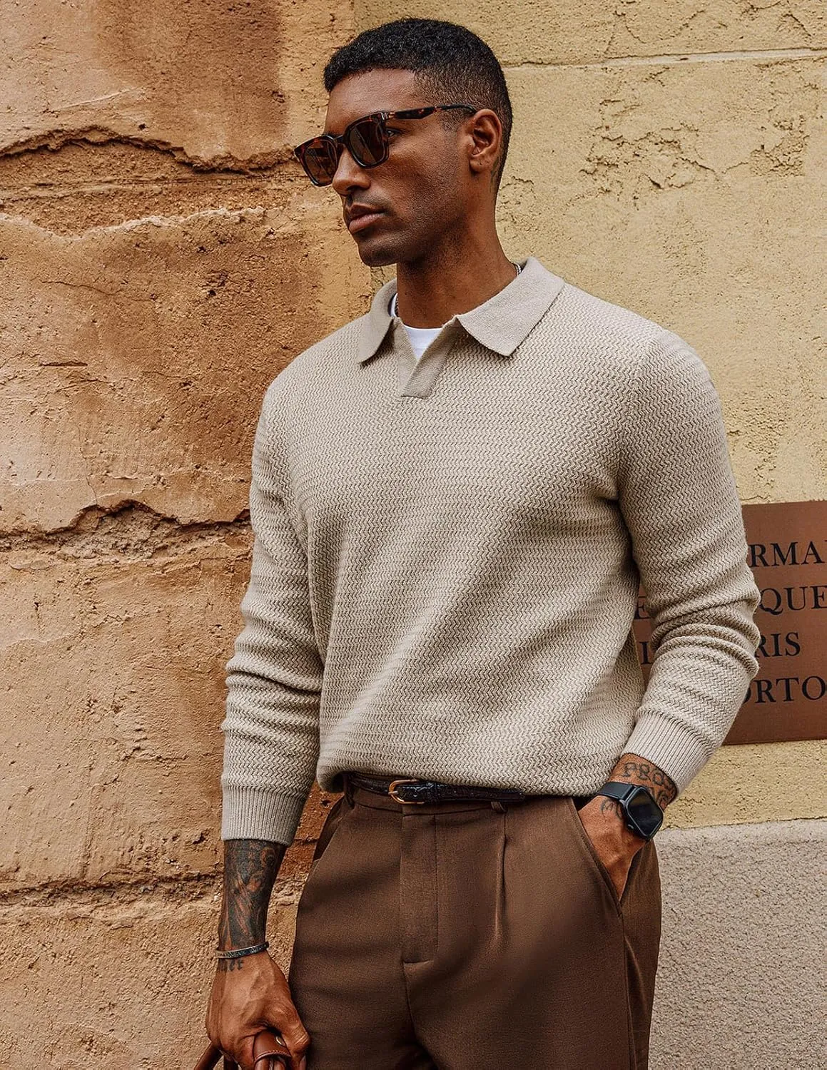 PJ PAUL JONES Men's Sweater V Neck Pullover Sweater Long Sleeve Cable Knit Textured Sweater