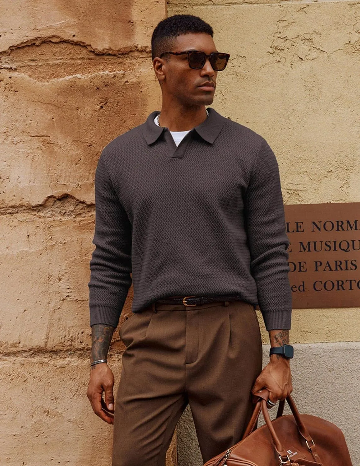 PJ PAUL JONES Men's Sweater V Neck Pullover Sweater Long Sleeve Cable Knit Textured Sweater