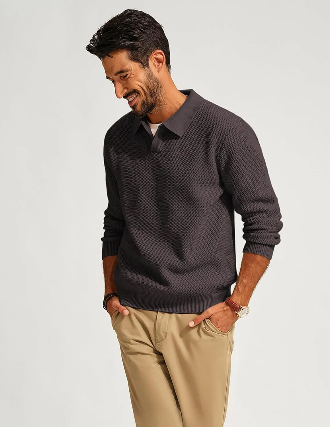 PJ PAUL JONES Men's Sweater V Neck Pullover Sweater Long Sleeve Cable Knit Textured Sweater