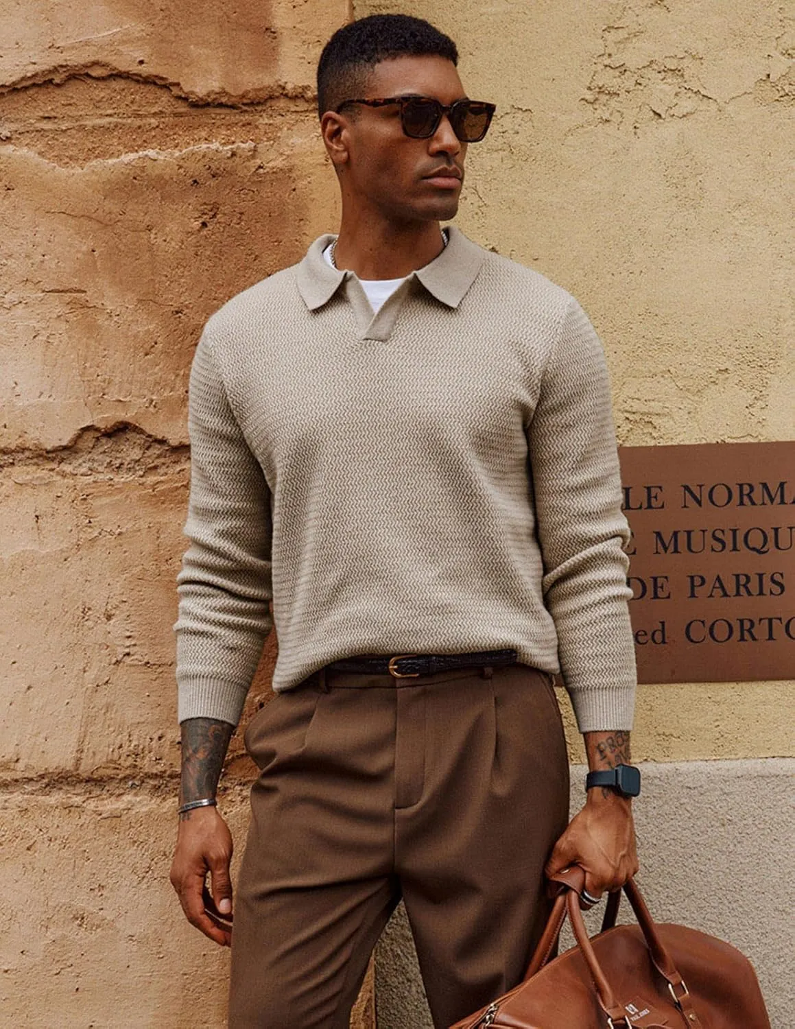 PJ PAUL JONES Men's Sweater V Neck Pullover Sweater Long Sleeve Cable Knit Textured Sweater