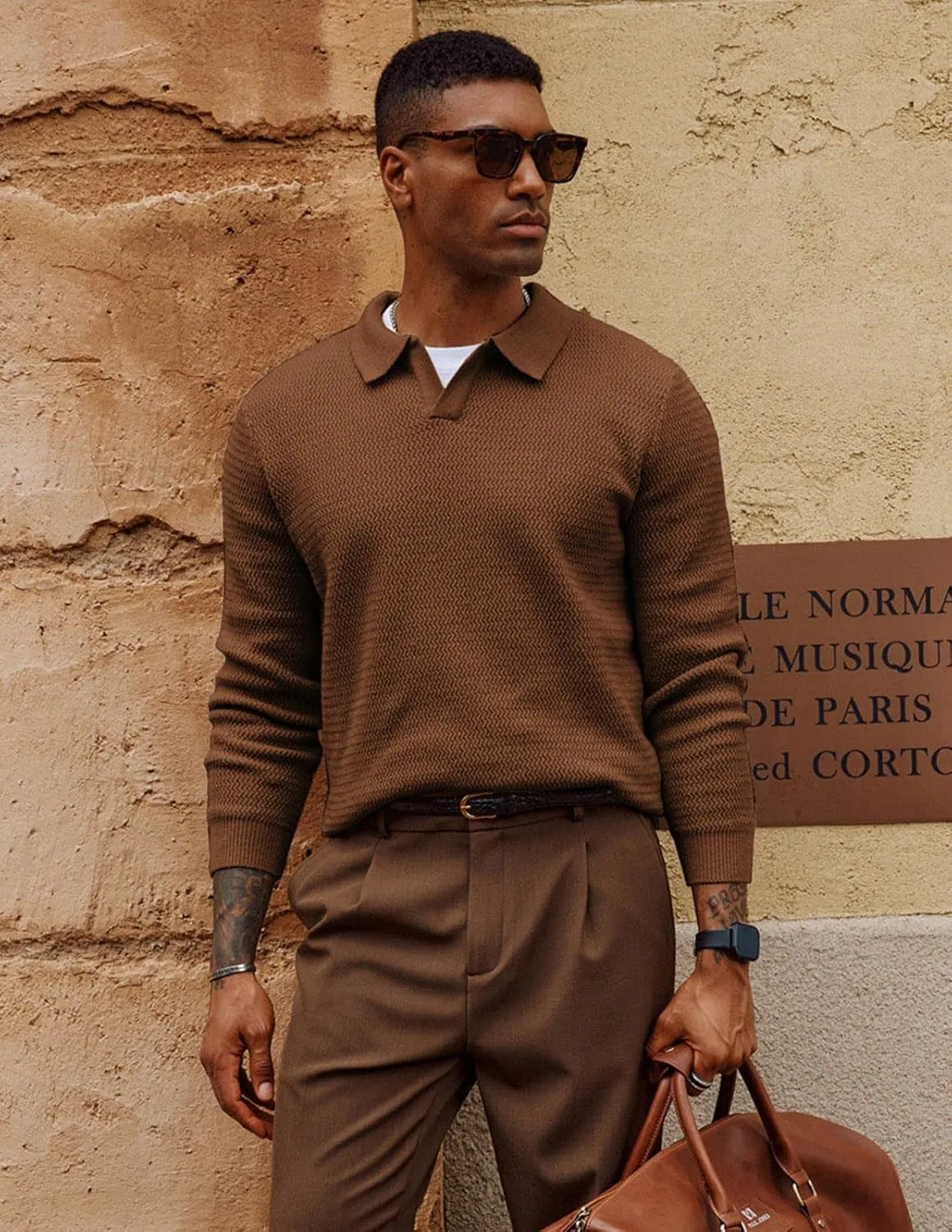 PJ PAUL JONES Men's Sweater V Neck Pullover Sweater Long Sleeve Cable Knit Textured Sweater