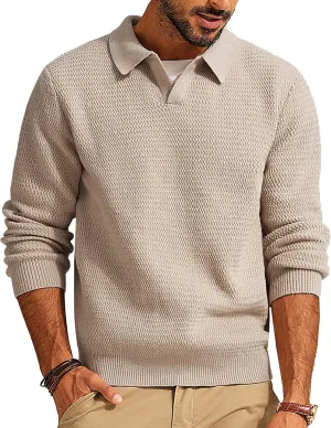 PJ PAUL JONES Men's Sweater V Neck Pullover Sweater Long Sleeve Cable Knit Textured Sweater