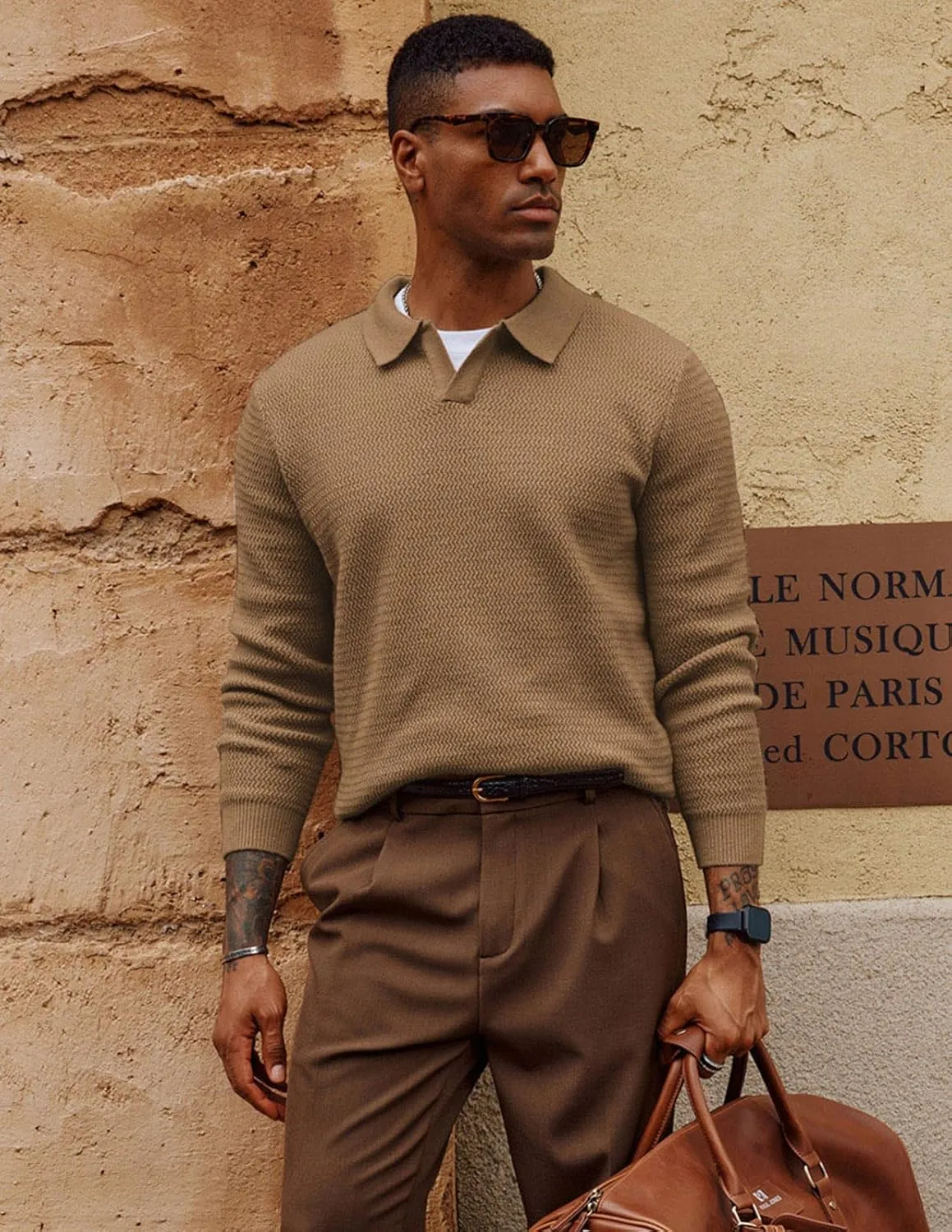 PJ PAUL JONES Men's Sweater V Neck Pullover Sweater Long Sleeve Cable Knit Textured Sweater
