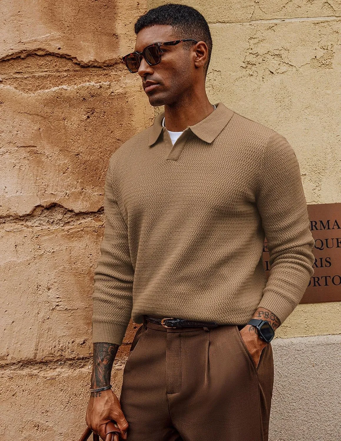 PJ PAUL JONES Men's Sweater V Neck Pullover Sweater Long Sleeve Cable Knit Textured Sweater