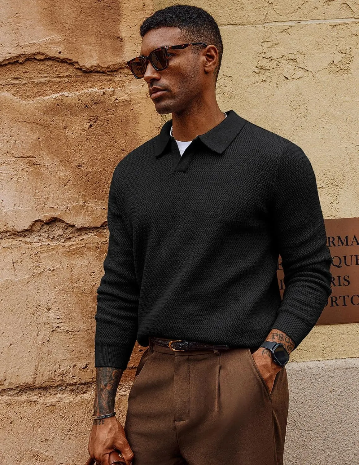 PJ PAUL JONES Men's Sweater V Neck Pullover Sweater Long Sleeve Cable Knit Textured Sweater