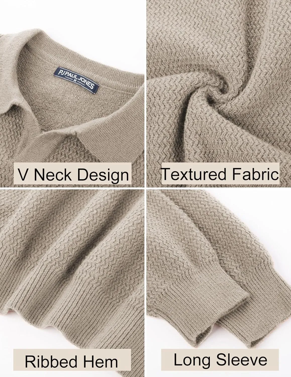PJ PAUL JONES Men's Sweater V Neck Pullover Sweater Long Sleeve Cable Knit Textured Sweater