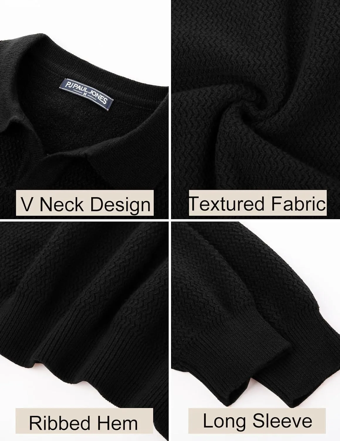 PJ PAUL JONES Men's Sweater V Neck Pullover Sweater Long Sleeve Cable Knit Textured Sweater