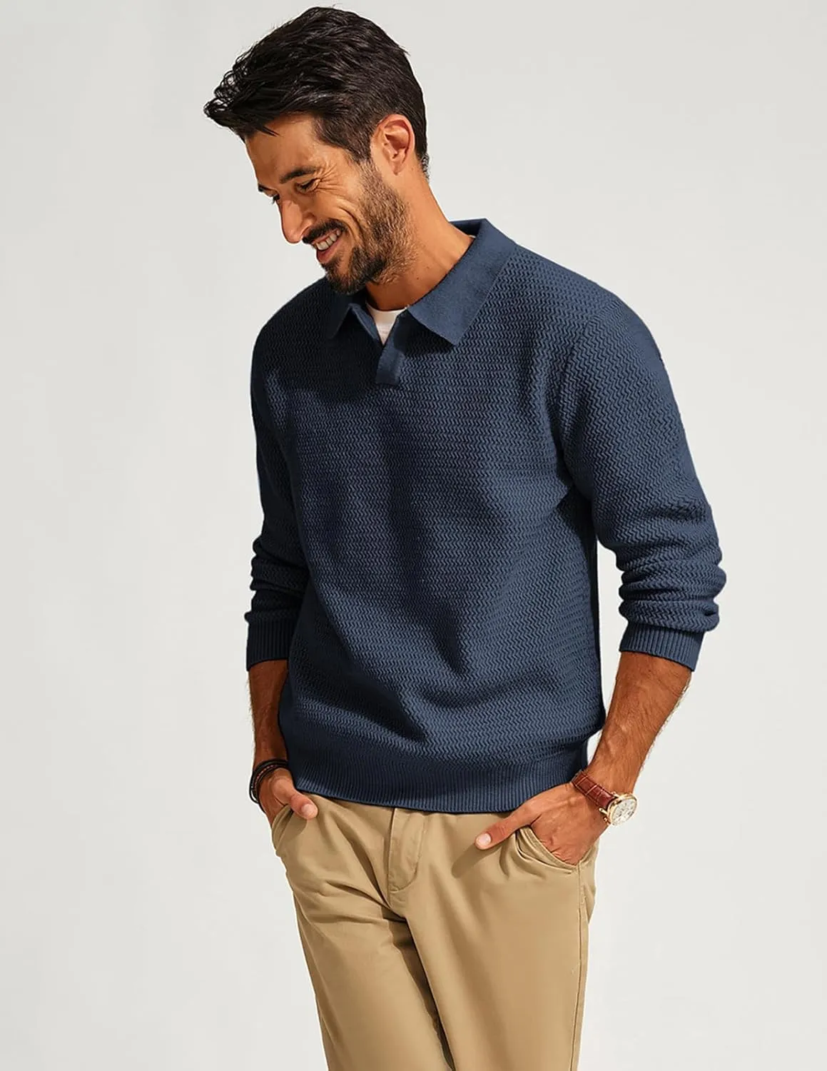 PJ PAUL JONES Men's Sweater V Neck Pullover Sweater Long Sleeve Cable Knit Textured Sweater