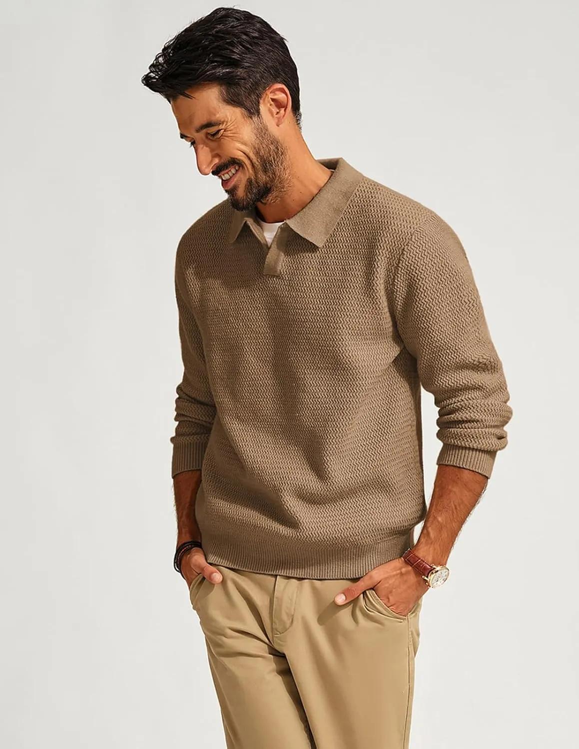 PJ PAUL JONES Men's Sweater V Neck Pullover Sweater Long Sleeve Cable Knit Textured Sweater
