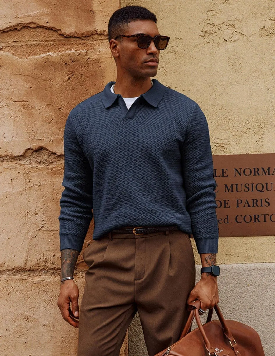 PJ PAUL JONES Men's Sweater V Neck Pullover Sweater Long Sleeve Cable Knit Textured Sweater