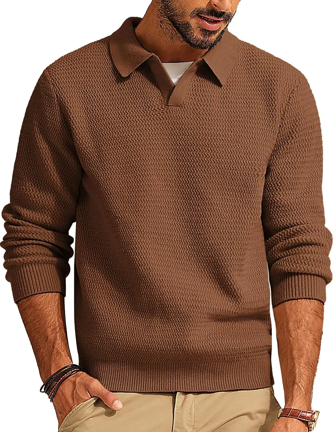 PJ PAUL JONES Men's Sweater V Neck Pullover Sweater Long Sleeve Cable Knit Textured Sweater
