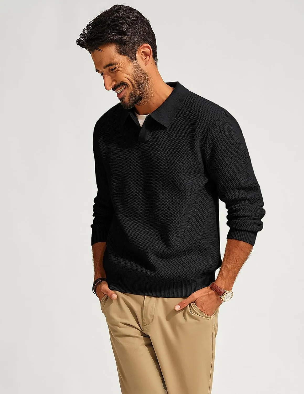 PJ PAUL JONES Men's Sweater V Neck Pullover Sweater Long Sleeve Cable Knit Textured Sweater