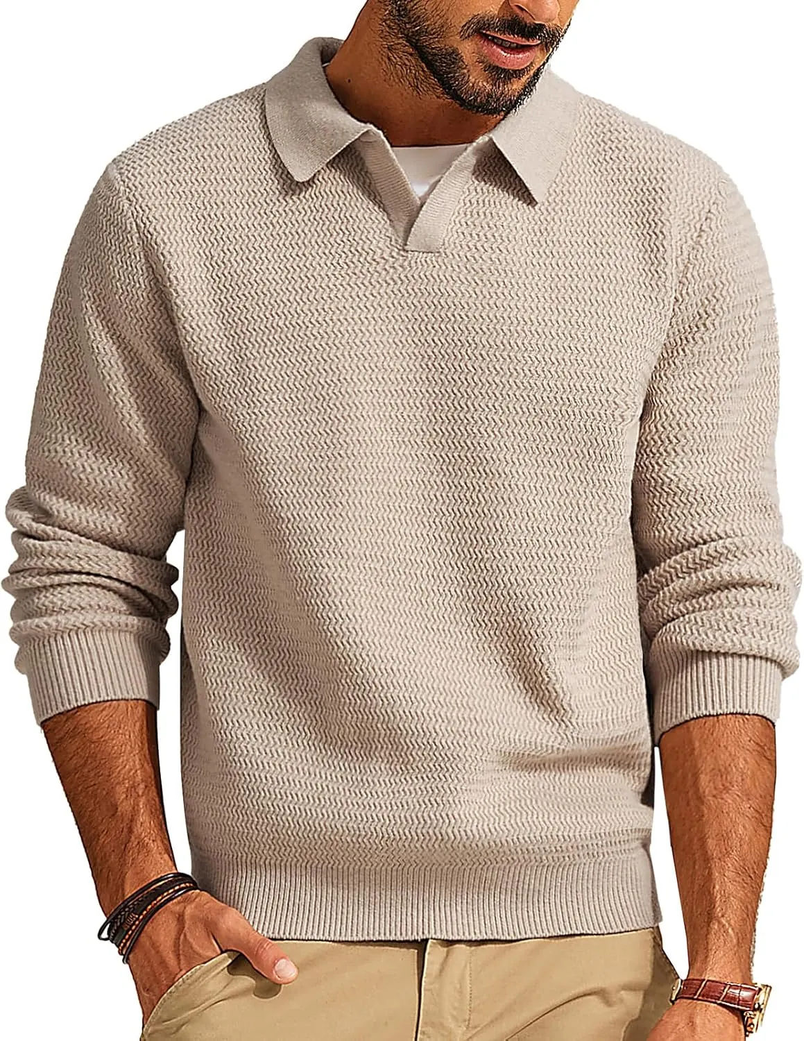 PJ PAUL JONES Men's Sweater V Neck Pullover Sweater Long Sleeve Cable Knit Textured Sweater