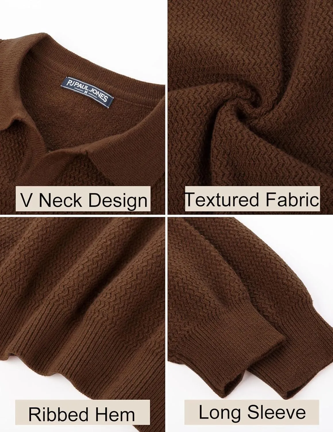 PJ PAUL JONES Men's Sweater V Neck Pullover Sweater Long Sleeve Cable Knit Textured Sweater