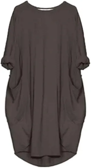 Plus Size Dresses for Curvy Women Casual Roll-Up Oversized Tunic Dress Loose Baggy Tshirt Midi Derss Tops with Pockets