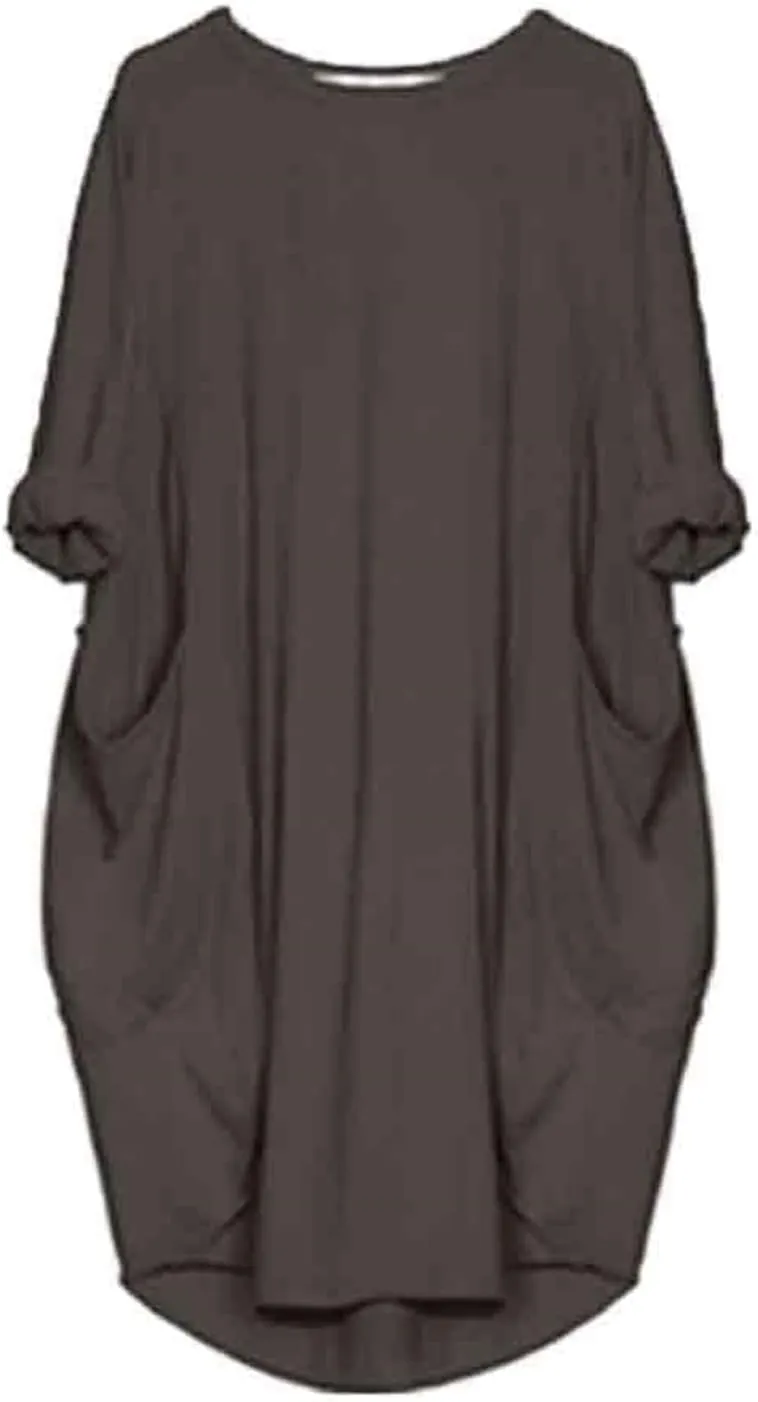 Plus Size Dresses for Curvy Women Casual Roll-Up Oversized Tunic Dress Loose Baggy Tshirt Midi Derss Tops with Pockets
