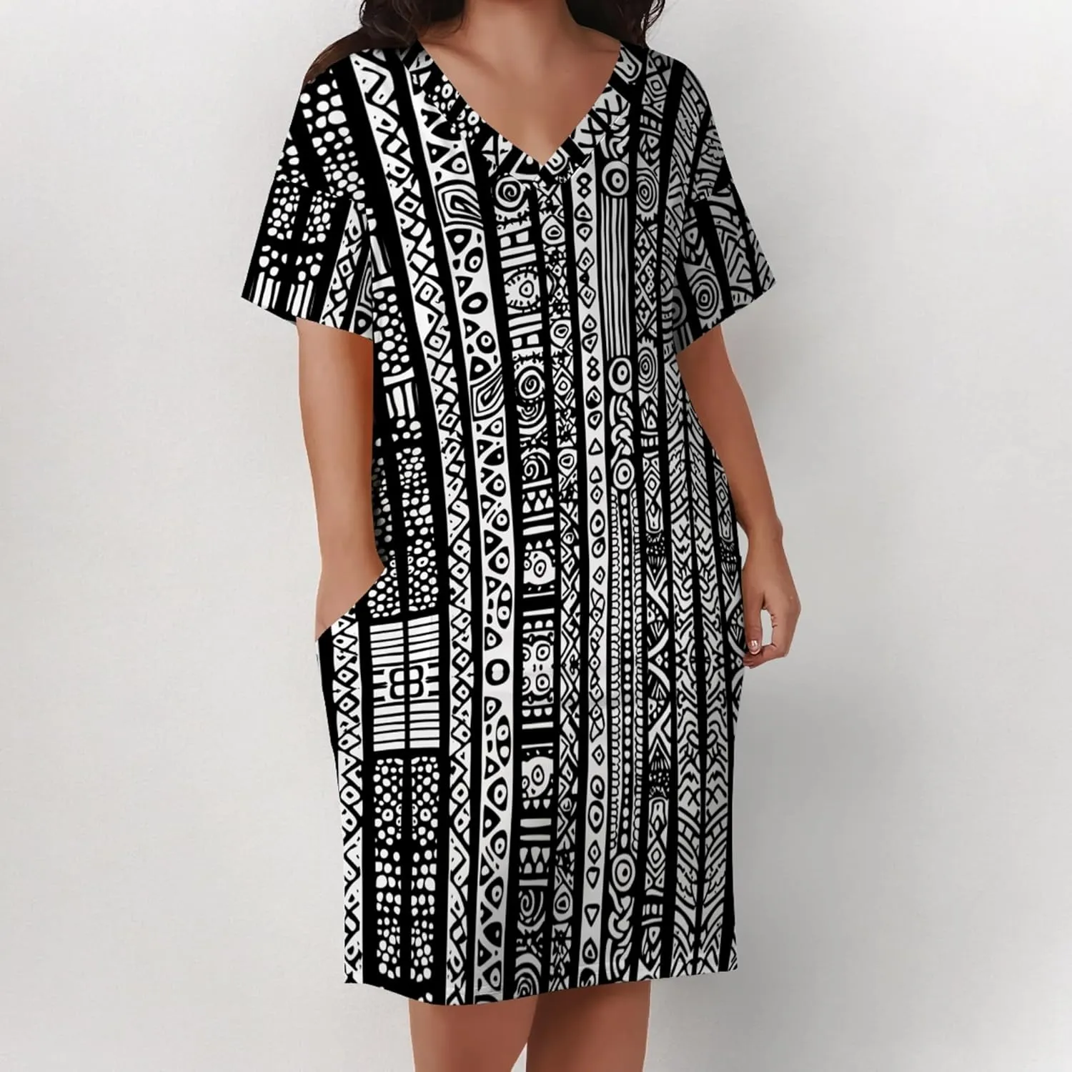 Plus Size for Women Midi Dress Sexy Curvy Casual T-Shirt Dresses V Neck Short Sleeve Long Dress with Pockets 2024