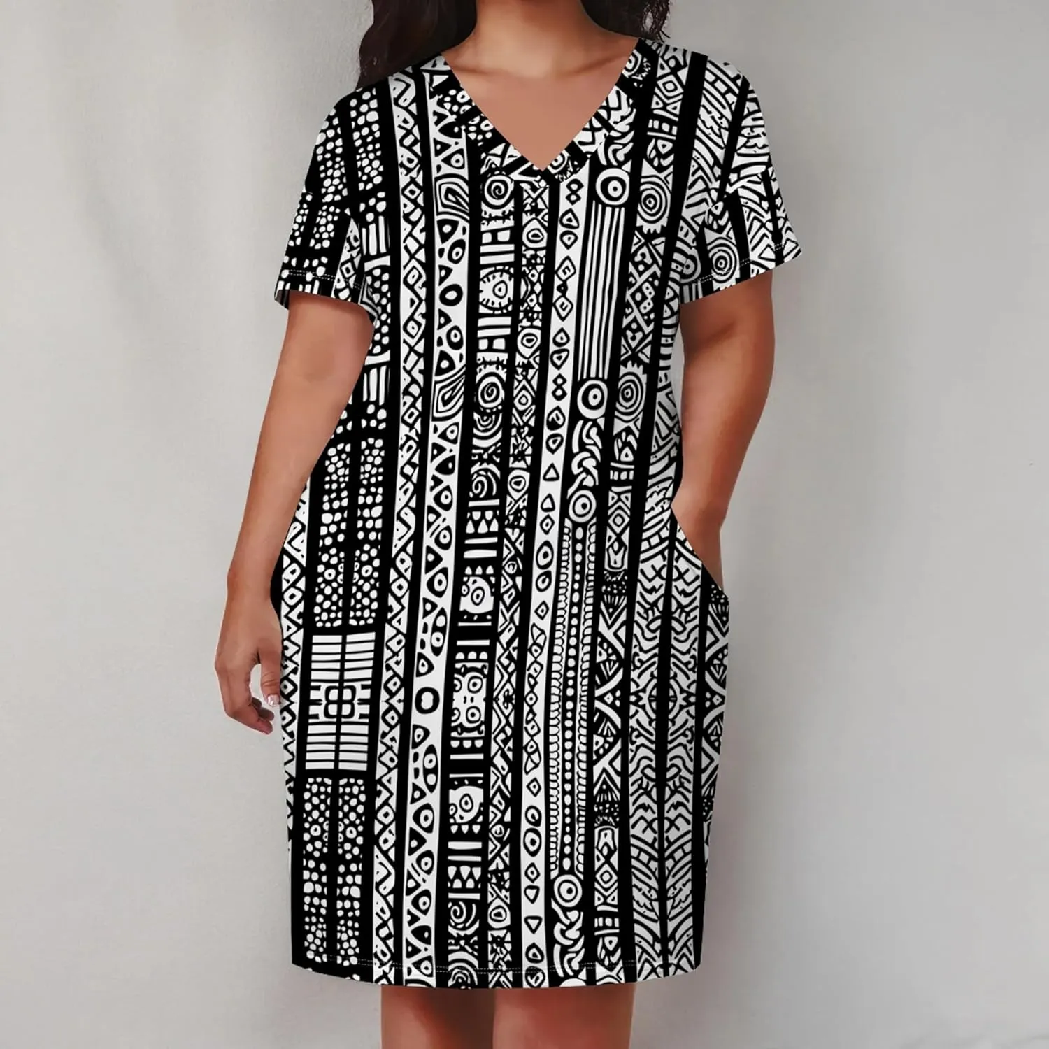 Plus Size for Women Midi Dress Sexy Curvy Casual T-Shirt Dresses V Neck Short Sleeve Long Dress with Pockets 2024
