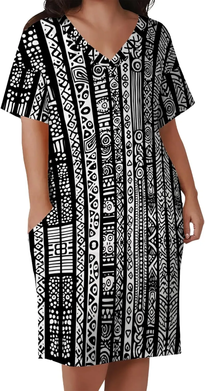 Plus Size for Women Midi Dress Sexy Curvy Casual T-Shirt Dresses V Neck Short Sleeve Long Dress with Pockets 2024