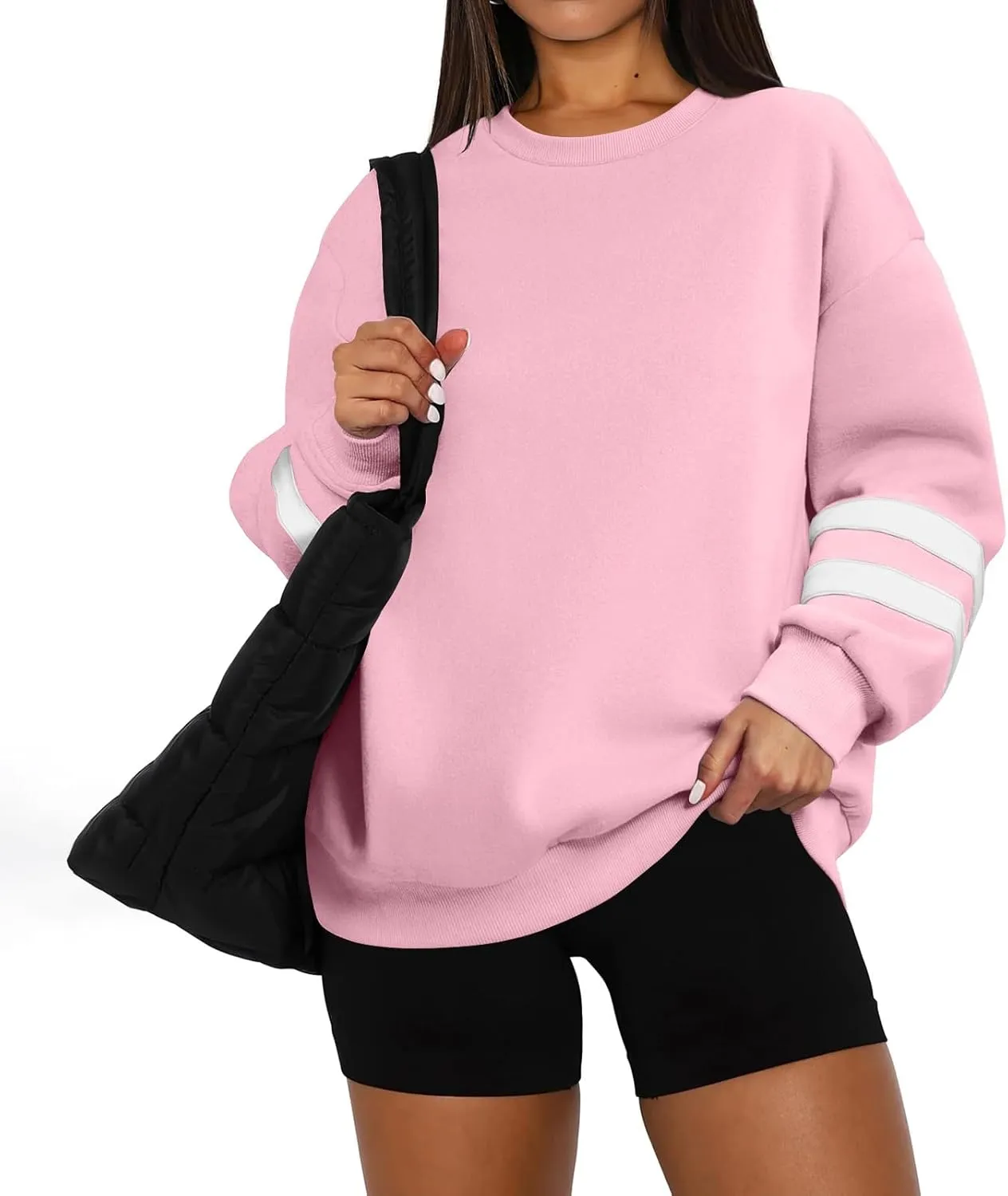 Plus Size Sweaters for Women Oversized Color Block Fleece Sweater Comfy Y2k Crewneck Sweatshirt Long Sleeve Pullover