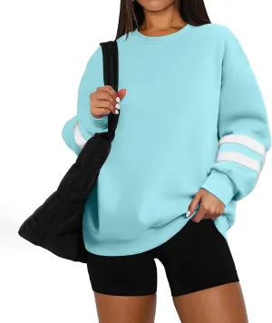Plus Size Sweaters for Women Oversized Color Block Fleece Sweater Comfy Y2k Crewneck Sweatshirt Long Sleeve Pullover