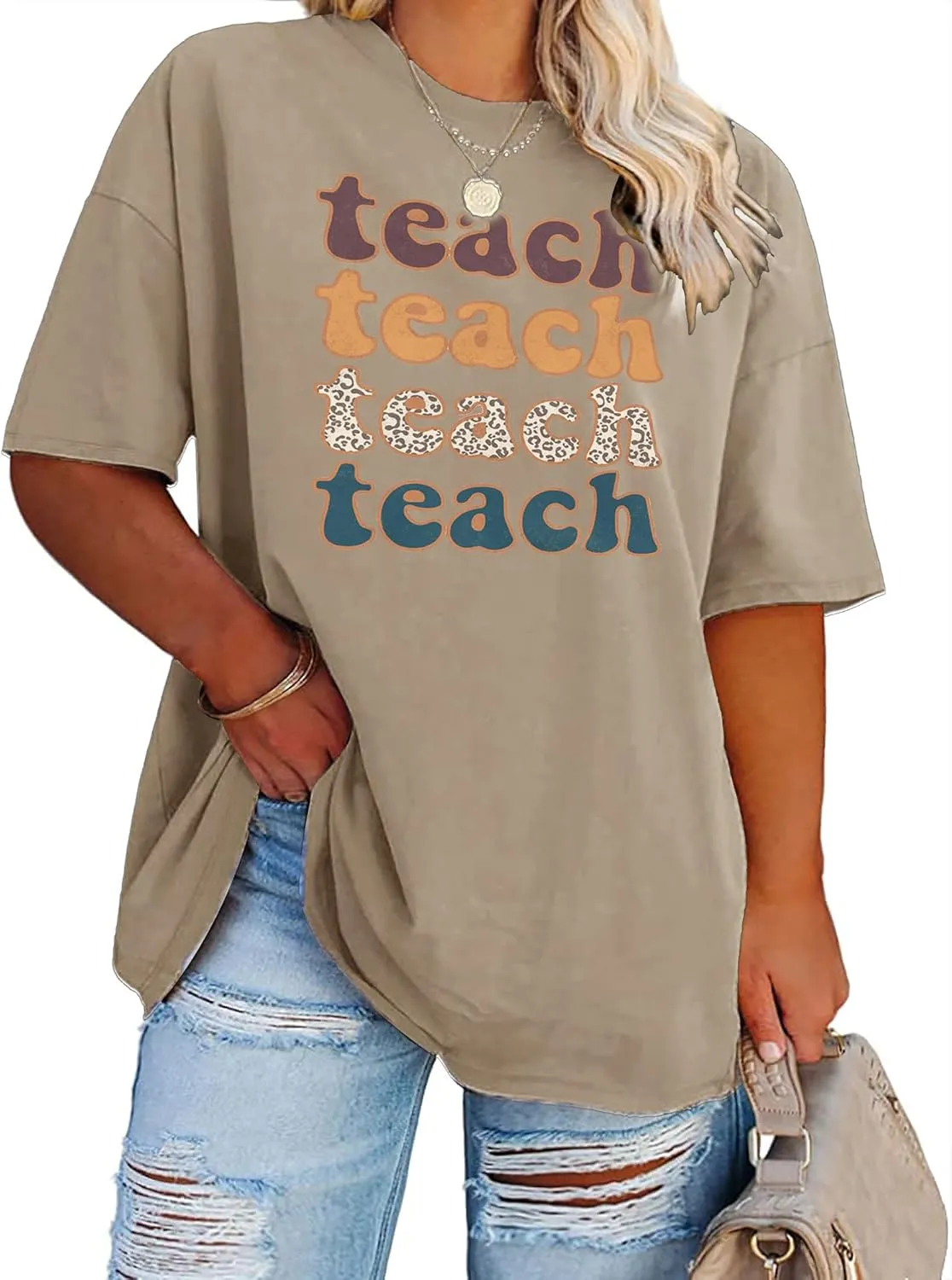 Plus Size Teacher Shirts Women Oversized Teach Life T Shirt Short Sleeve Graphic T-Shirt Gift Tops