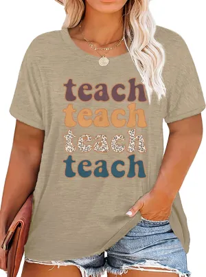 Plus Size Teacher Shirts Women Oversized Teach Life T Shirt Short Sleeve Graphic T-Shirt Gift Tops
