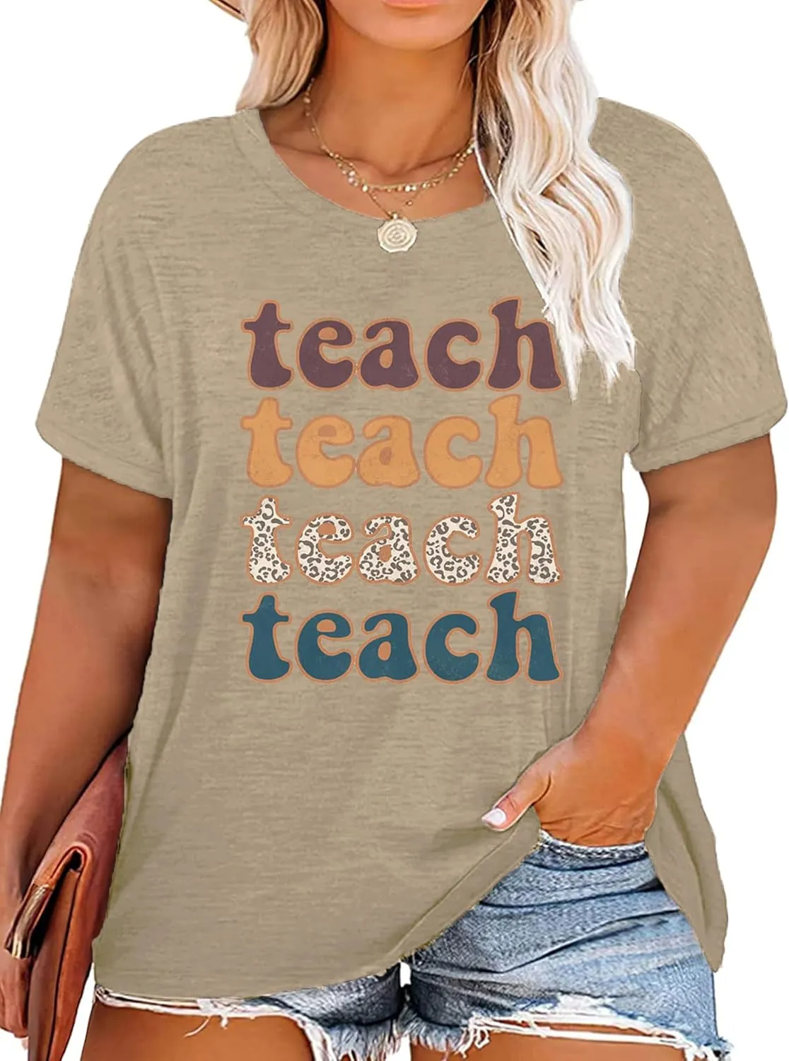 Plus Size Teacher Shirts Women Oversized Teach Life T Shirt Short Sleeve Graphic T-Shirt Gift Tops
