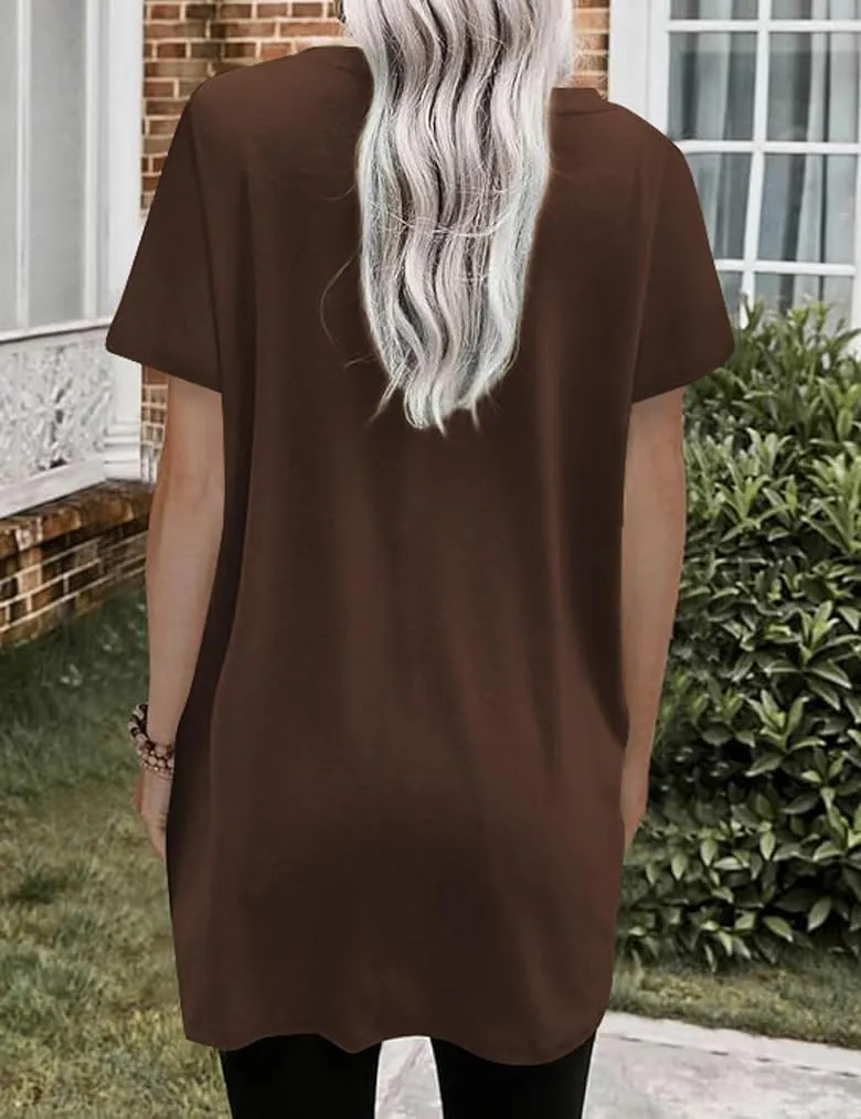 Poetsky Summer Womens Tunic Tops for Leggings with Pockets Short Sleeve Casual Long T Shirts
