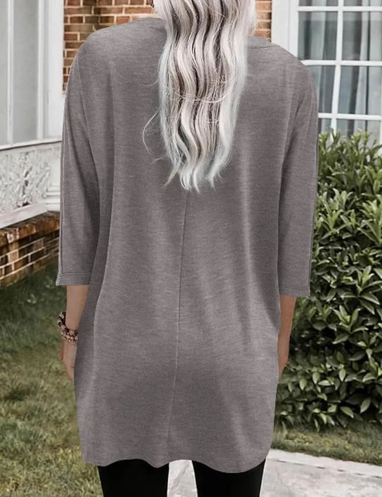 Poetsky Womens 3/4 Sleeve Tunics or Tops to Wear with Leggings Long Shirts Tops with Pockets