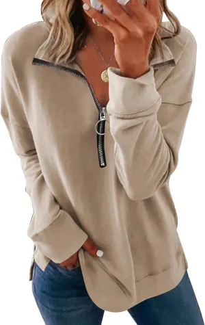 PRETTYGARDEN Women's Causal 1/4 Zip Pullover Long Sleeve Collar Sweatshirts Solid Activewear Running Jacket
