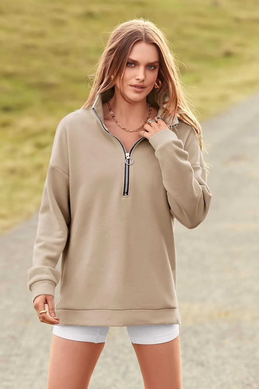 PRETTYGARDEN Women's Causal 1/4 Zip Pullover Long Sleeve Collar Sweatshirts Solid Activewear Running Jacket