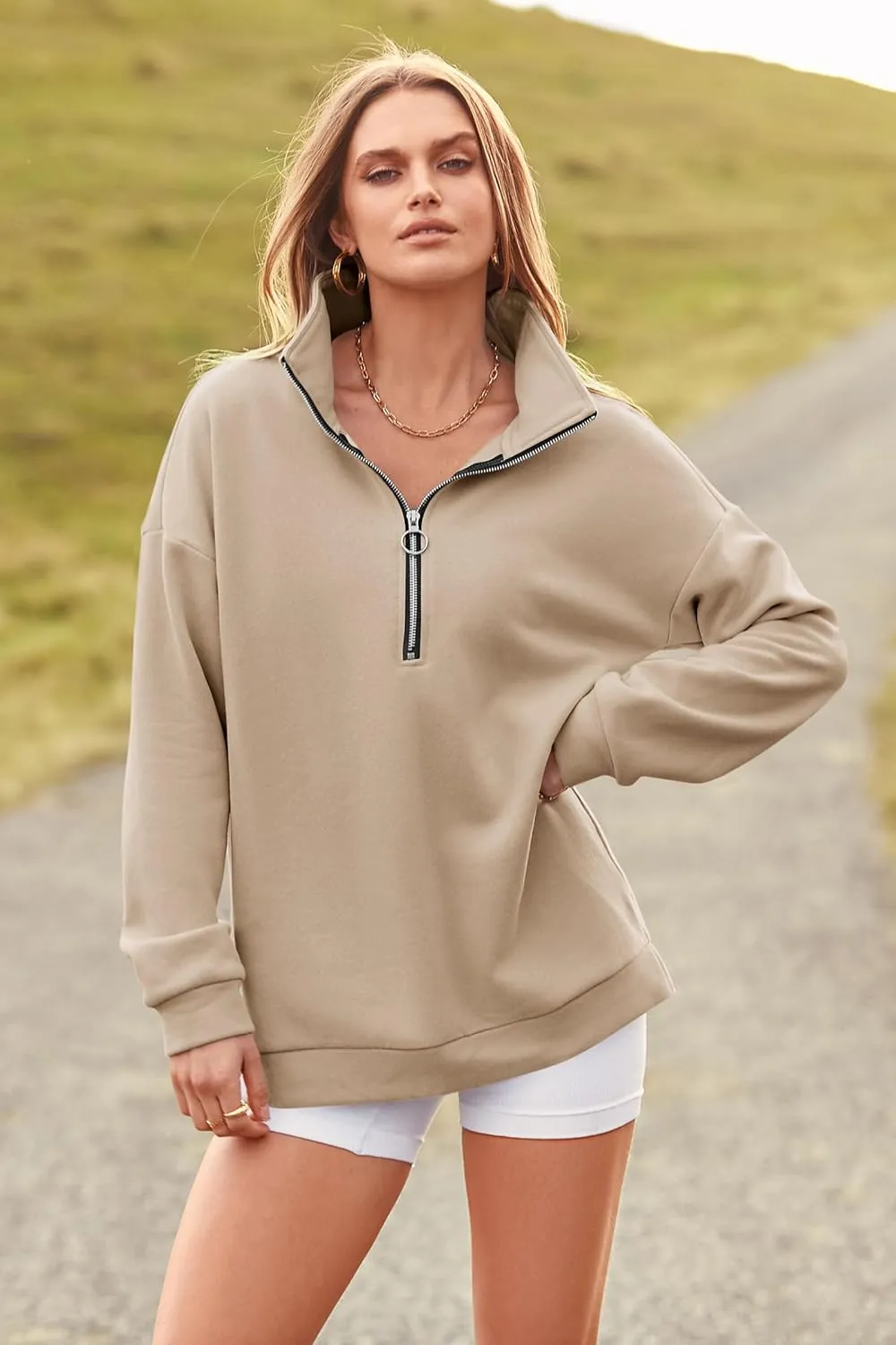 PRETTYGARDEN Women's Causal 1/4 Zip Pullover Long Sleeve Collar Sweatshirts Solid Activewear Running Jacket