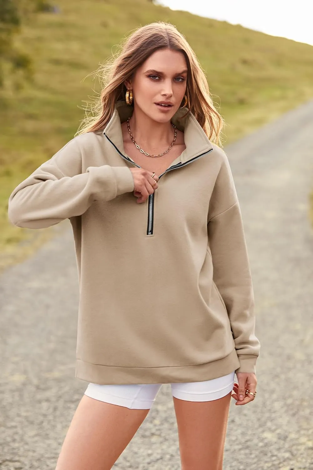 PRETTYGARDEN Women's Causal 1/4 Zip Pullover Long Sleeve Collar Sweatshirts Solid Activewear Running Jacket