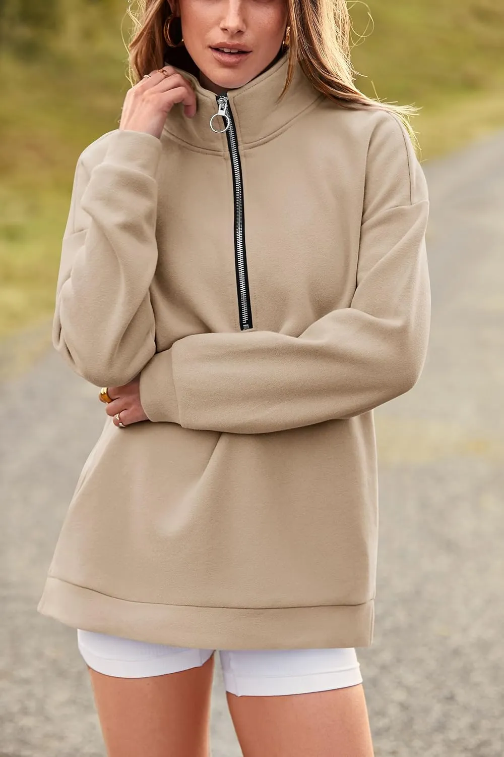 PRETTYGARDEN Women's Causal 1/4 Zip Pullover Long Sleeve Collar Sweatshirts Solid Activewear Running Jacket