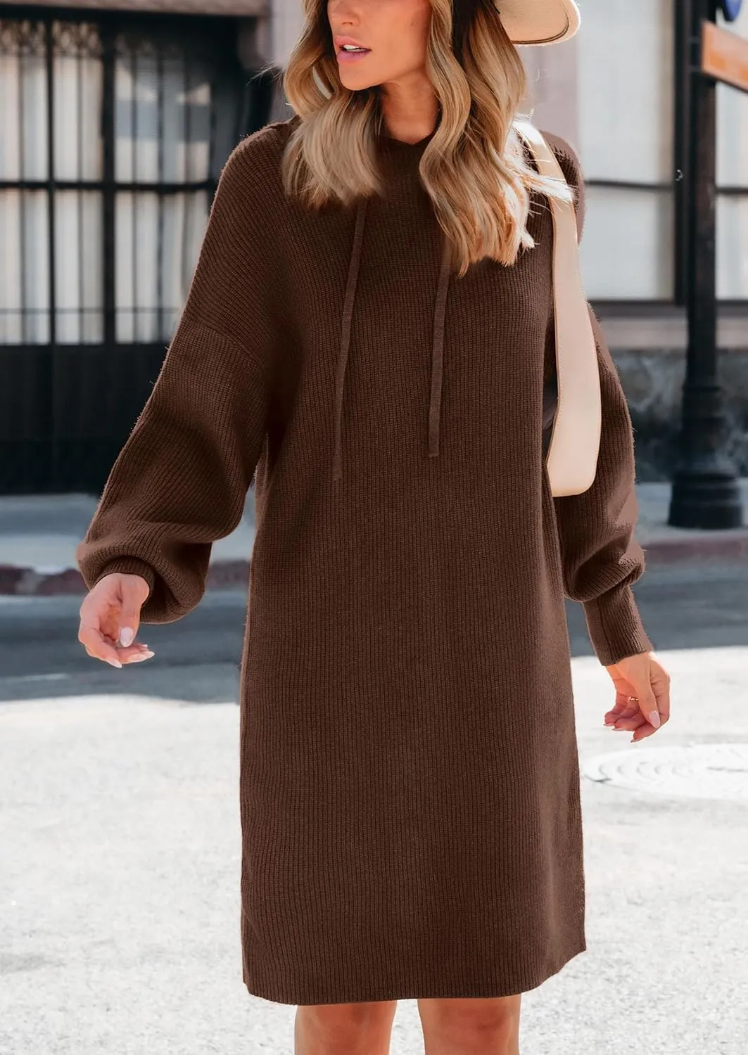 PRETTYGARDEN Women's Sweater Dress Fall Winter Casual Long Sleeve Pullover Chunky Knit Loose Oversized Hoodie Tunic Sweaters