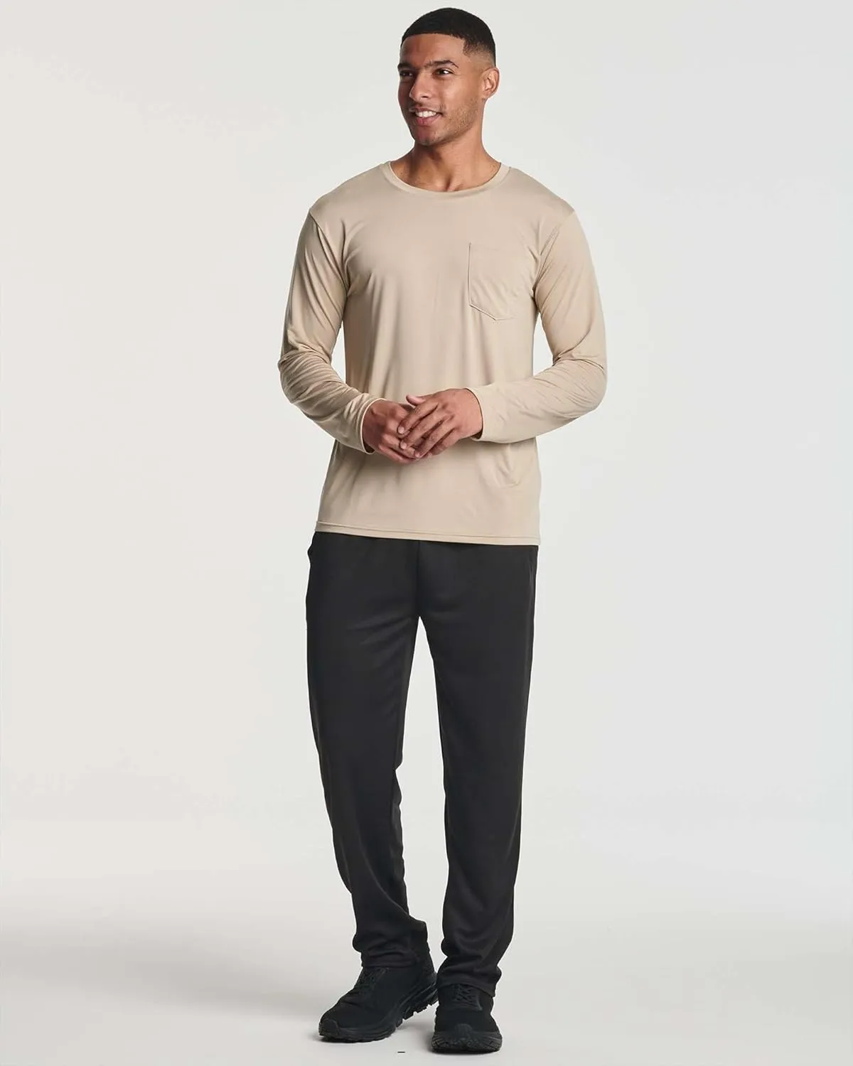 Real Essentials 4 Pack: Men's Dry-Fit Active Athletic Long Sleeve Pocket Crew T-Shirt Outdoors UPF 50 S-5XLT
