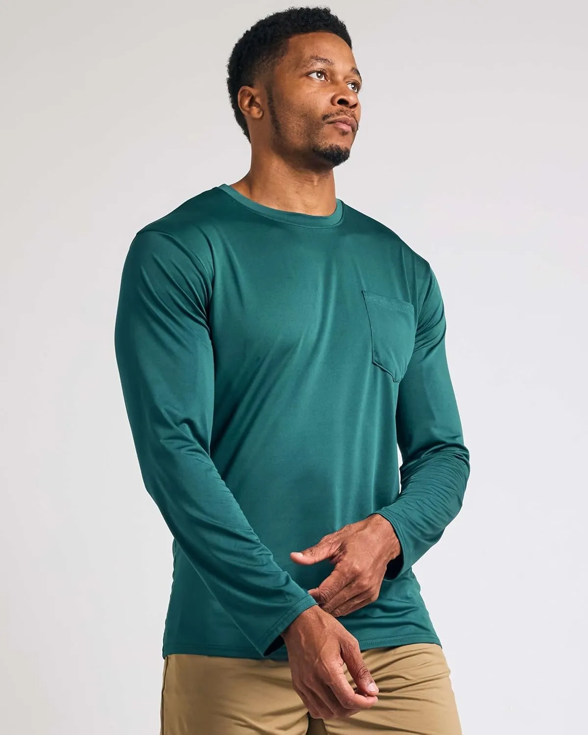 Real Essentials 4 Pack: Men's Dry-Fit Active Athletic Long Sleeve Pocket Crew T-Shirt Outdoors UPF 50 S-5XLT