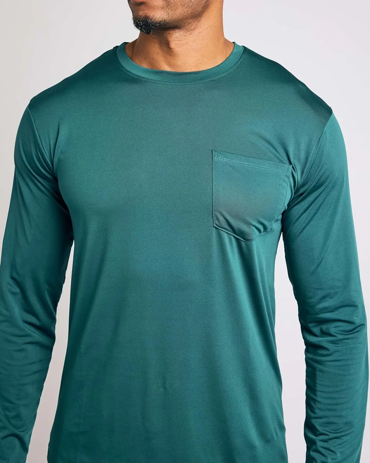 Real Essentials 4 Pack: Men's Dry-Fit Active Athletic Long Sleeve Pocket Crew T-Shirt Outdoors UPF 50 S-5XLT
