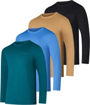 Real Essentials 4 Pack: Men's Dry-Fit Active Athletic Long Sleeve Pocket Crew T-Shirt Outdoors UPF 50 S-5XLT