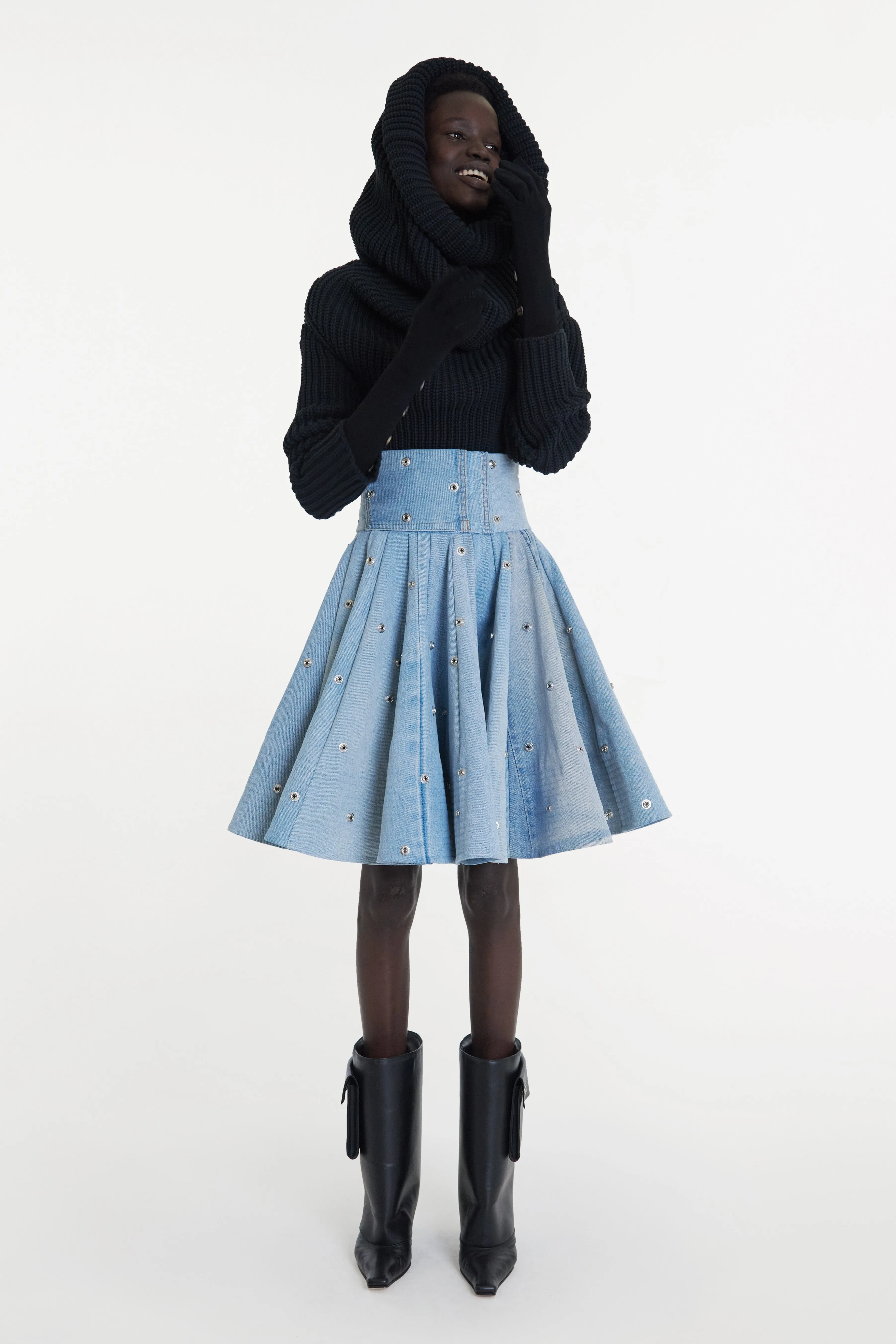 Recycled Denim Skirt With Snaps Blue