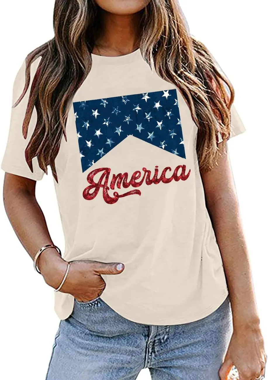 Red White and Blue America Shirt Women Vintage Distressed Graphic 4th of July Tshirt Casual Short Sleeve Patriotic Tops