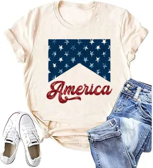Red White and Blue America Shirt Women Vintage Distressed Graphic 4th of July Tshirt Casual Short Sleeve Patriotic Tops