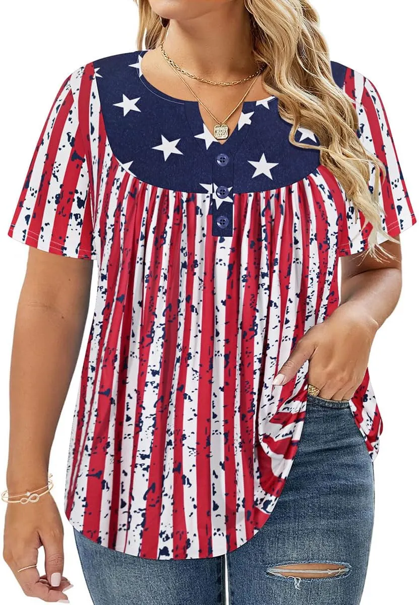 RITERA Womens Plus Size Casual Tops V Round Neck Tshirts Blouse for Women Girls Basic Summer Black Tops Solid Color XL 5XL