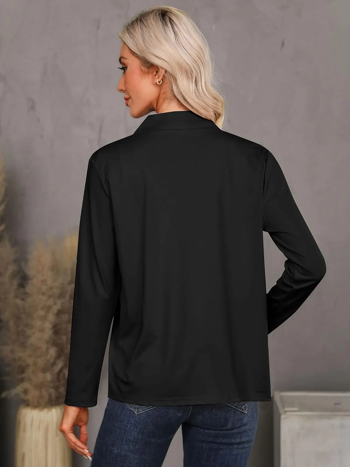 RMCMS Womens Blazer Cropped Open Front Dress Jacket Lightweight Stand Collar Casual Office Suit Jacket