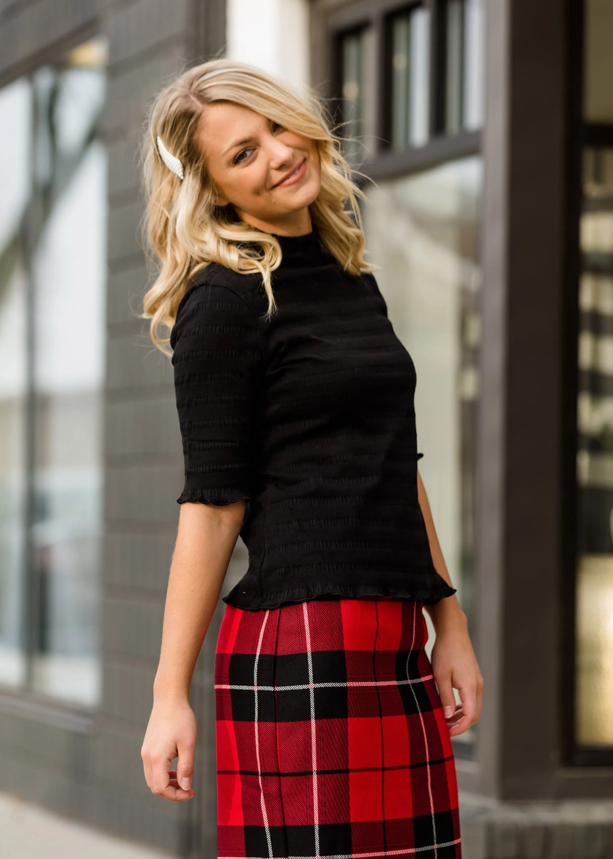 Ruffle Hem Ribbed Knit Top - FINAL SALE