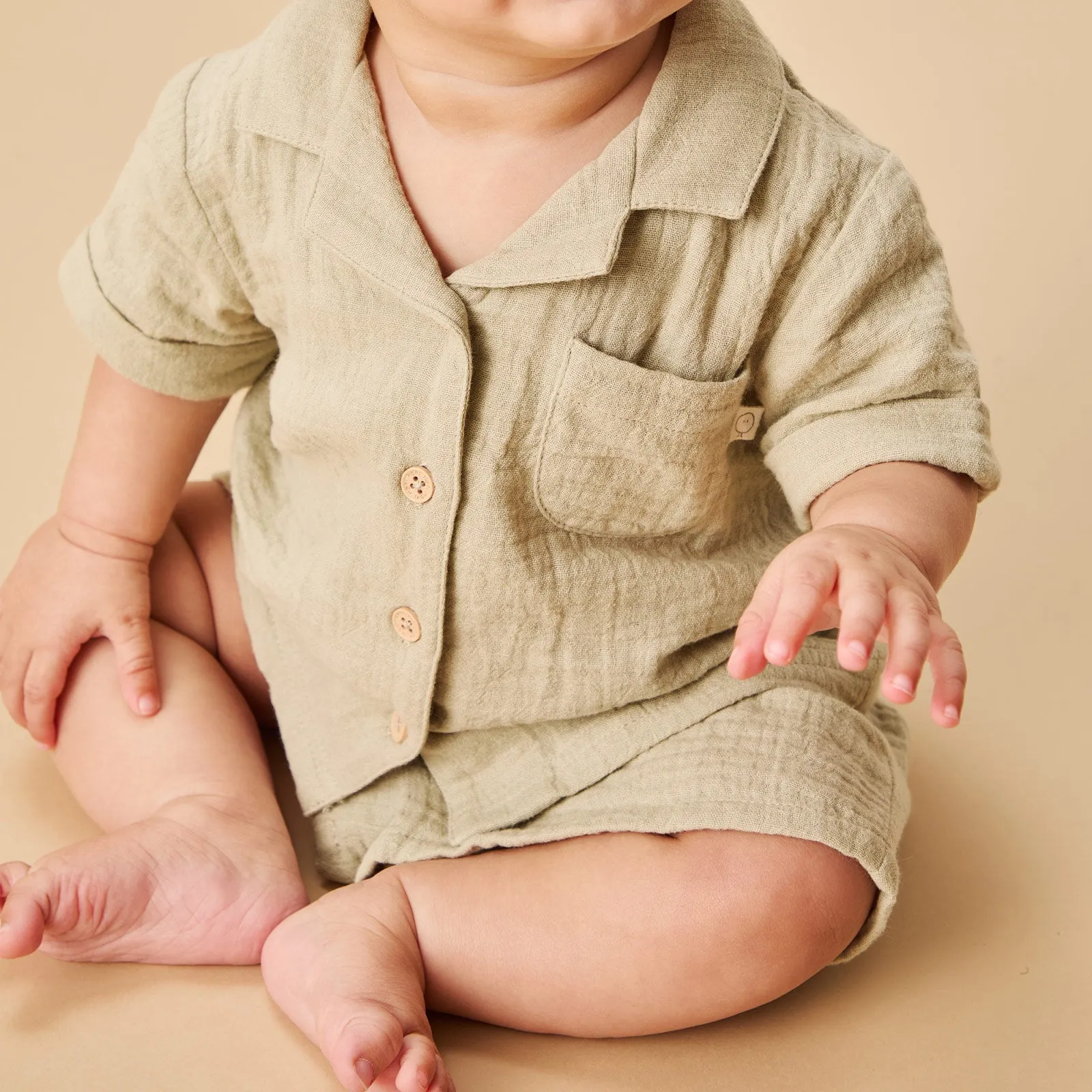 Sage Muslin Short Sleeve Shirt & Shorts Set