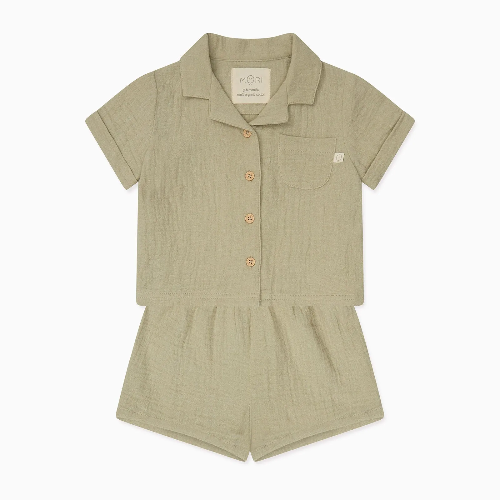 Sage Muslin Short Sleeve Shirt & Shorts Set