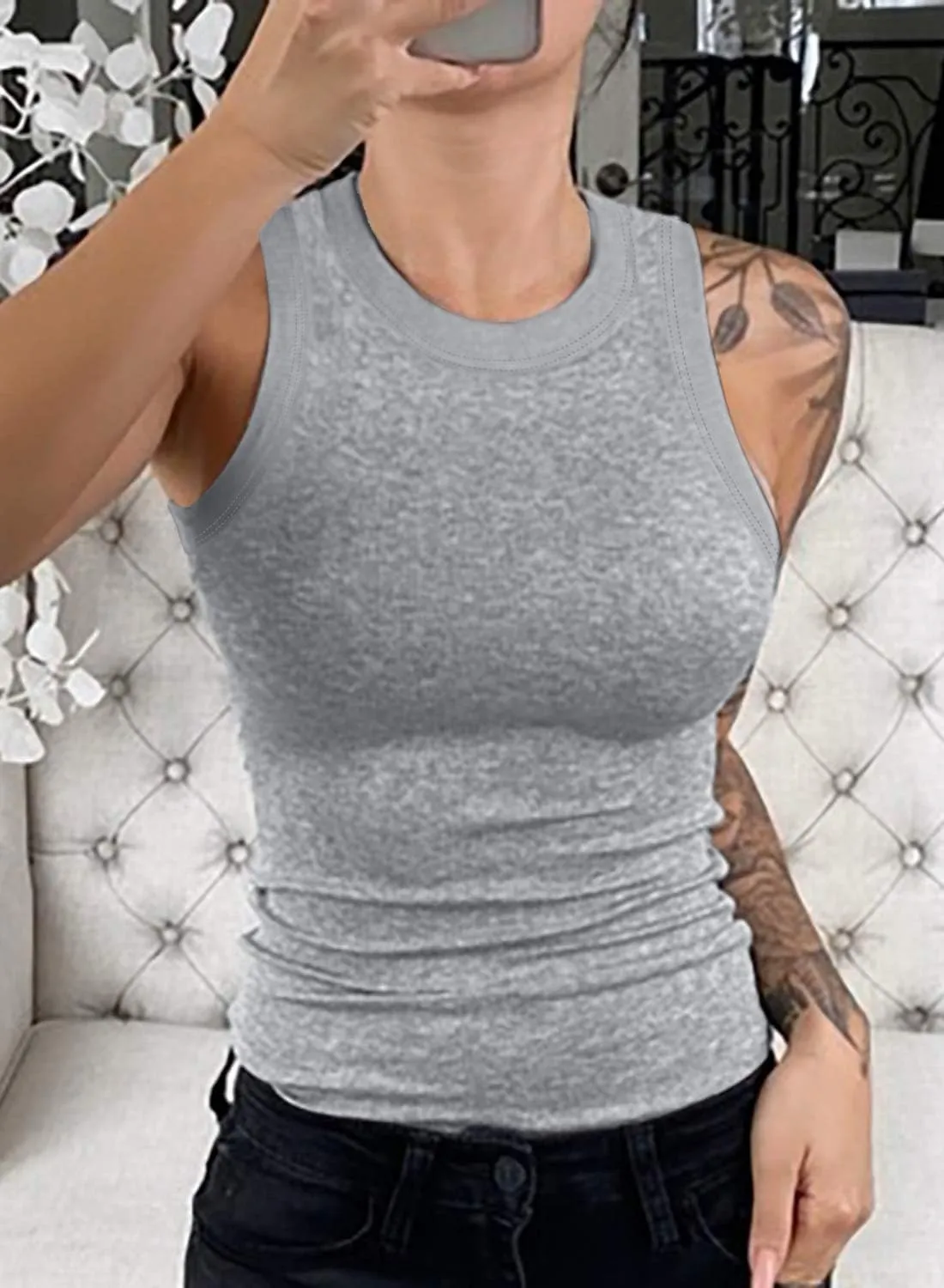 Samefar Women's Slim Knit Sleeveless Racerback Casual Basic Ribbed Tank Tops Vest