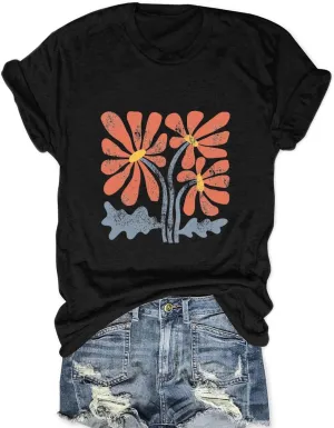 Savarana Women Vintage Flower Shirts Boho Wildflower T-Shirt Funny Nature Cottage Core Floral Short Sleeve Tops